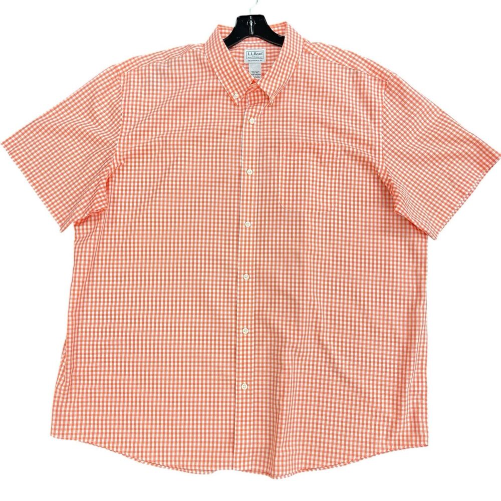 LL Bean Men's Size XXL‎ Reg Traditional Fit Red White Plaid Button Down Shirt